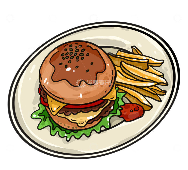 源文件下载【趣麦麦图】美味汉堡薯条