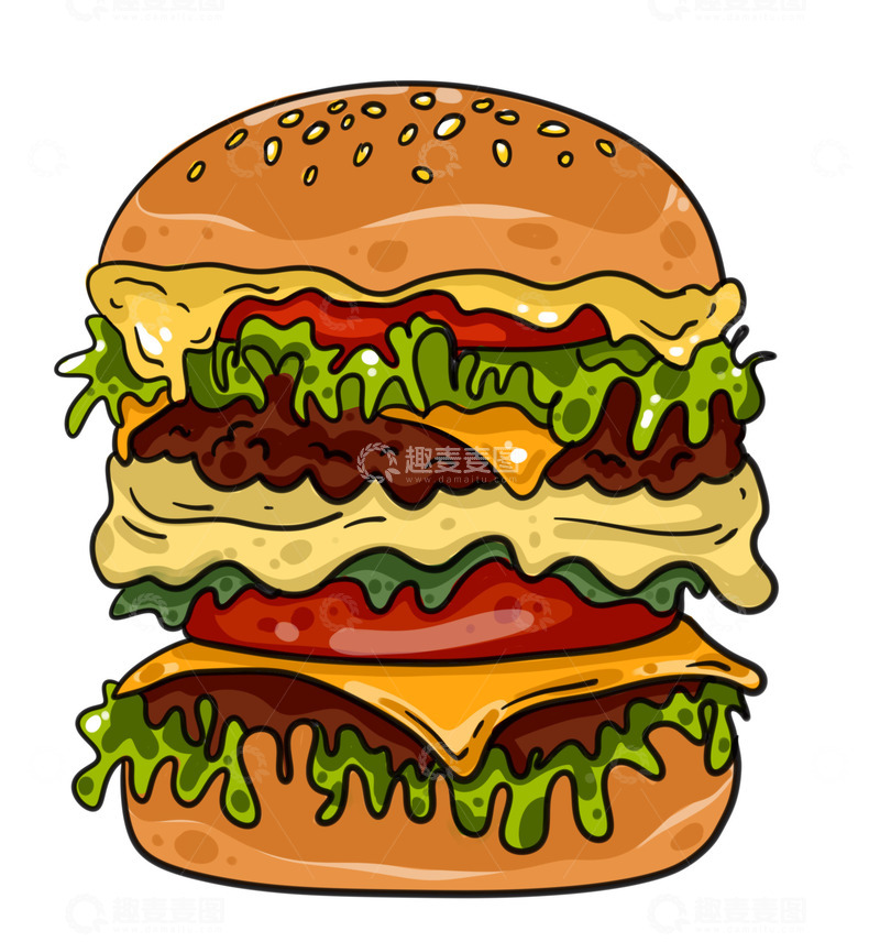 源文件下载【趣麦麦图】双层牛肉大汉堡