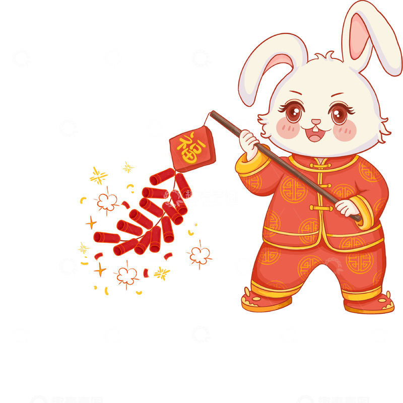 源文件下载【趣麦麦图】春节兔子爆竹