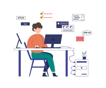 扁平简约室内办公的人