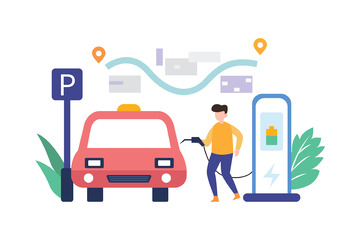 扁平人物新能源汽车