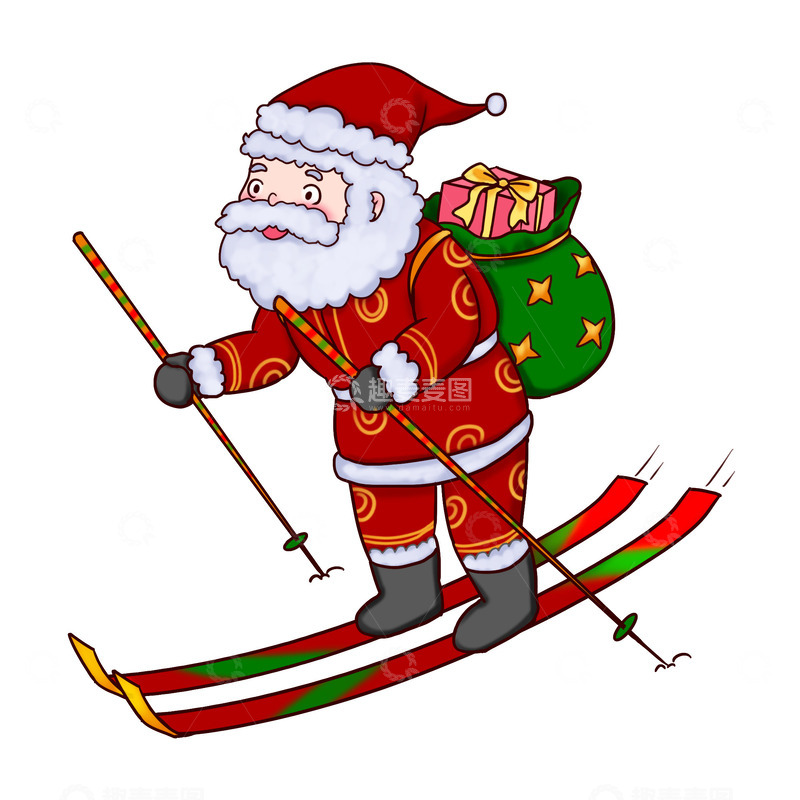 源文件下载【趣麦麦图】圣诞老人滑雪送礼物