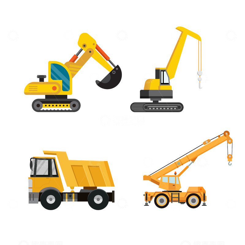 源文件下载【趣麦麦图】-交通工具挖机吊车卡车合集