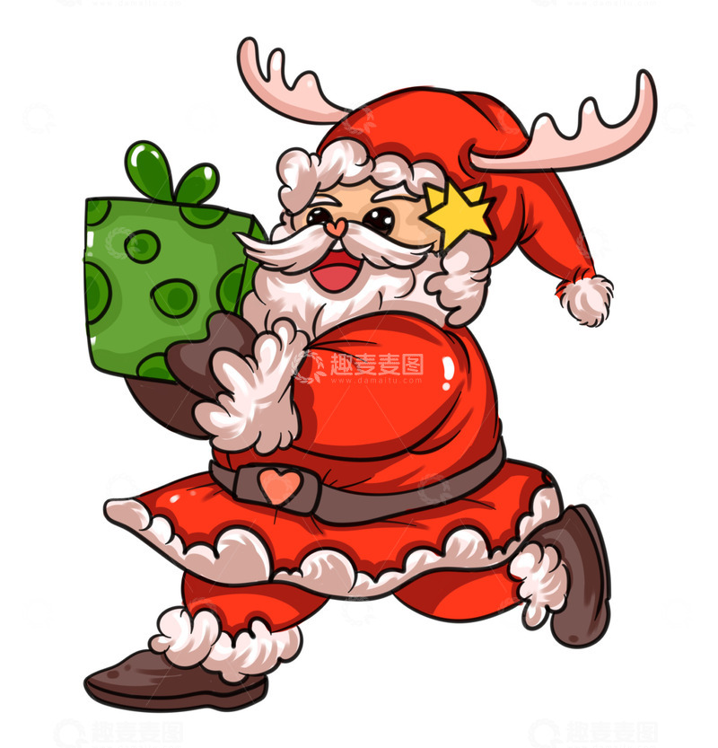 源文件下载【趣麦麦图】绿色礼物的圣诞老人