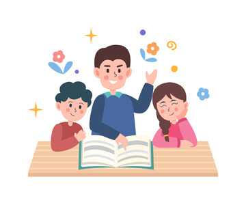 卡通简约老师和学生探讨问题