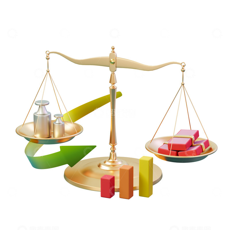 源文件下载【趣麦麦图】3D立体黄金天平秤金融理财素材