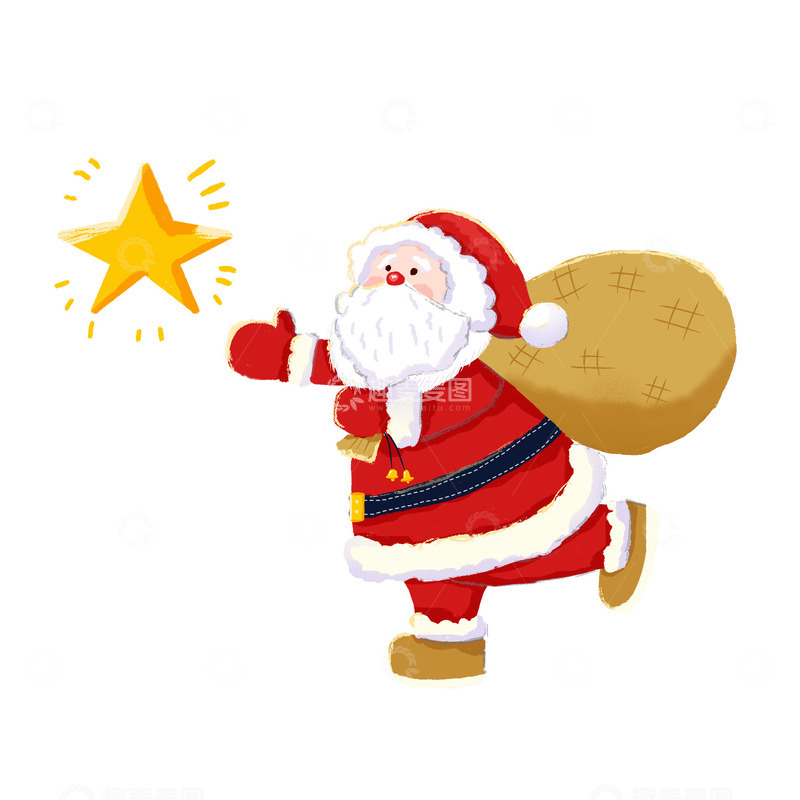 源文件下载【趣麦麦图】圣诞节老人卡通追星星背包裹送礼物