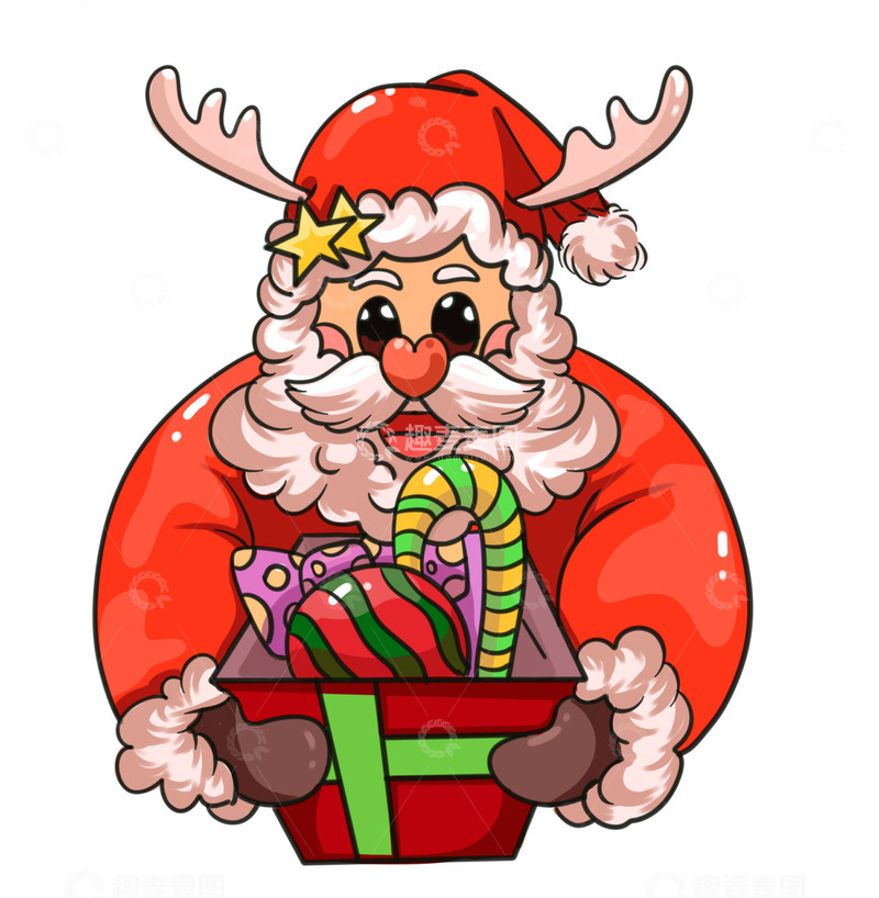 源文件下载【趣麦麦图】手捧礼物圣诞老人