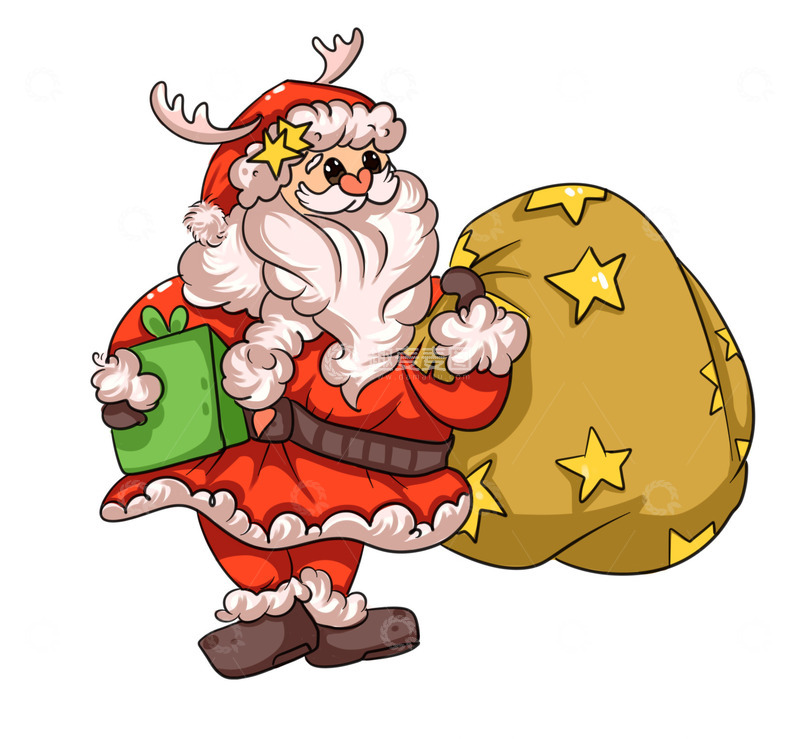 源文件下载【趣麦麦图】左右手送礼物的圣诞老人