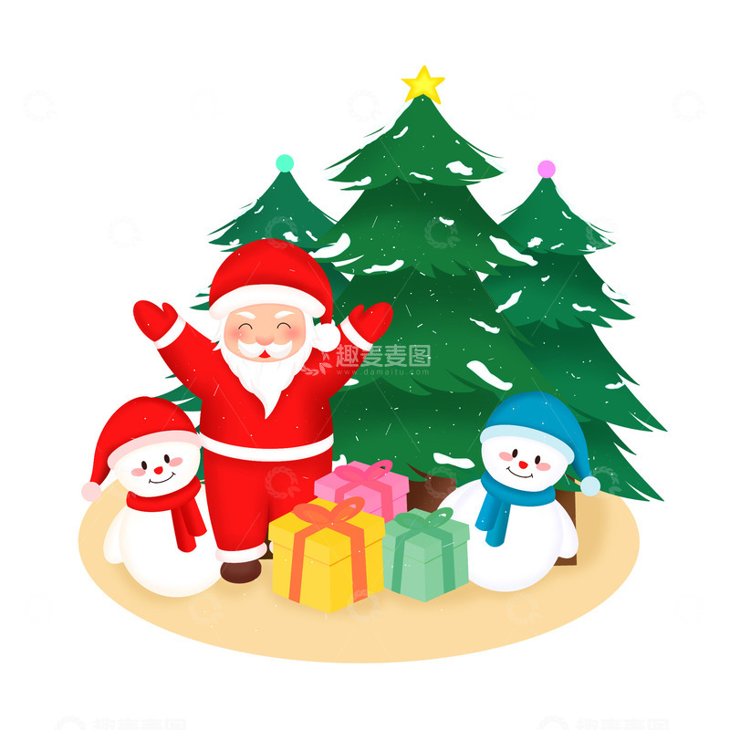 源文件下载【趣麦麦图】手绘圣诞老人卡通插画