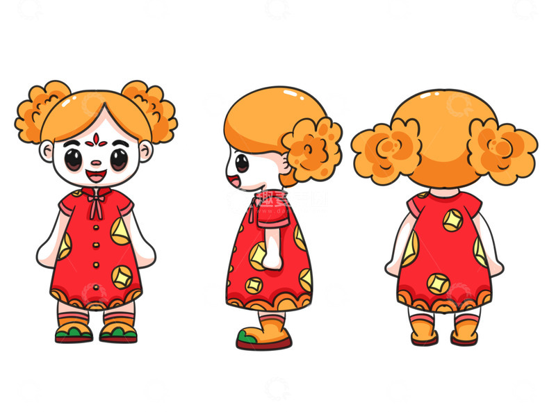 源文件下载【趣麦麦图】可爱卡通新年小女孩