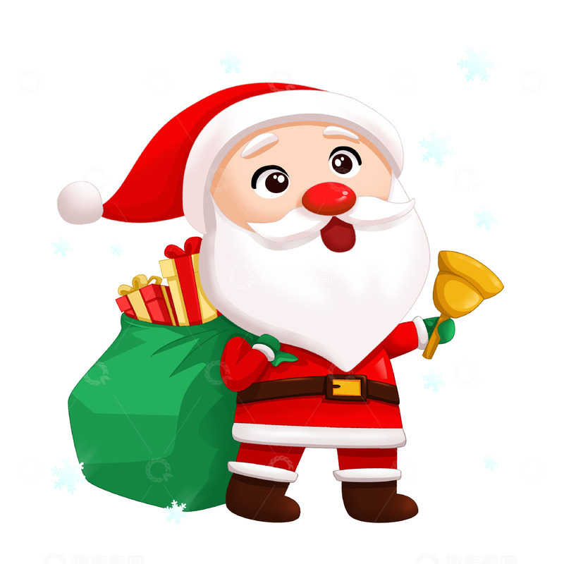 源文件下载【趣麦麦图】背礼物袋拿铃铛的卡通圣诞老人