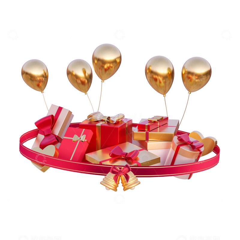 源文件下载【趣麦麦图】-节日礼盒堆气球礼包3D促销元素