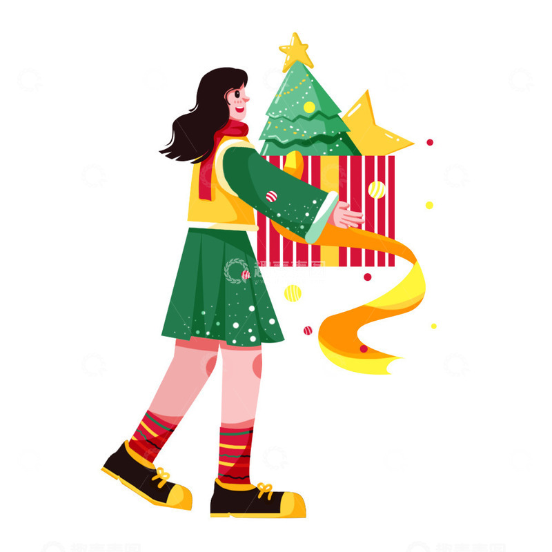 源文件下载【趣麦麦图】简约扁平圣诞节人物