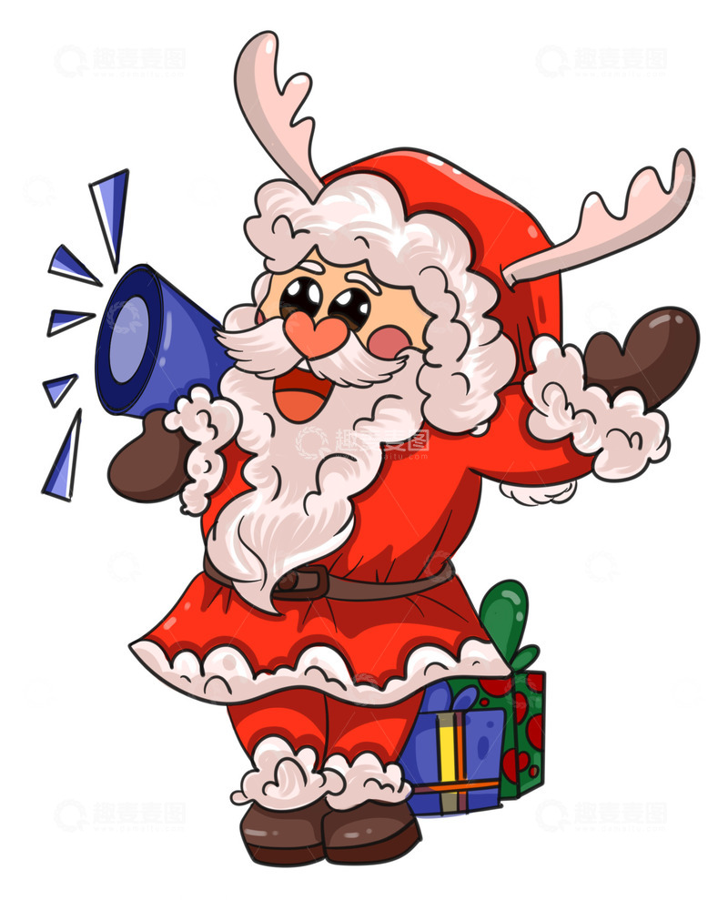 源文件下载【趣麦麦图】喊喇叭的圣诞老人