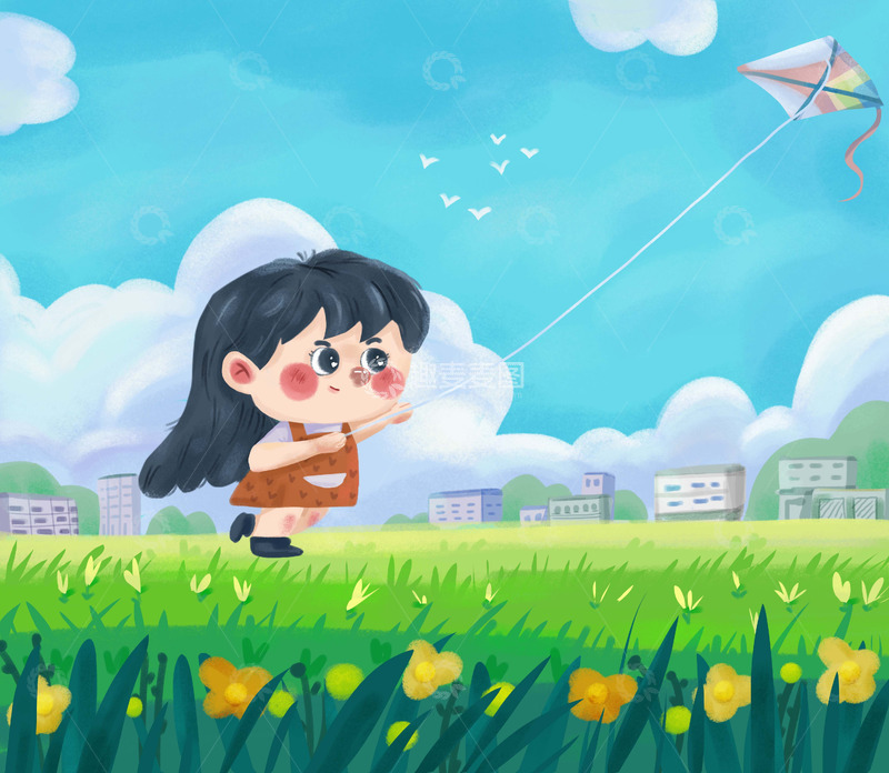源文件下载【趣麦麦图】小女孩春天卡通可爱文创插画手绘
