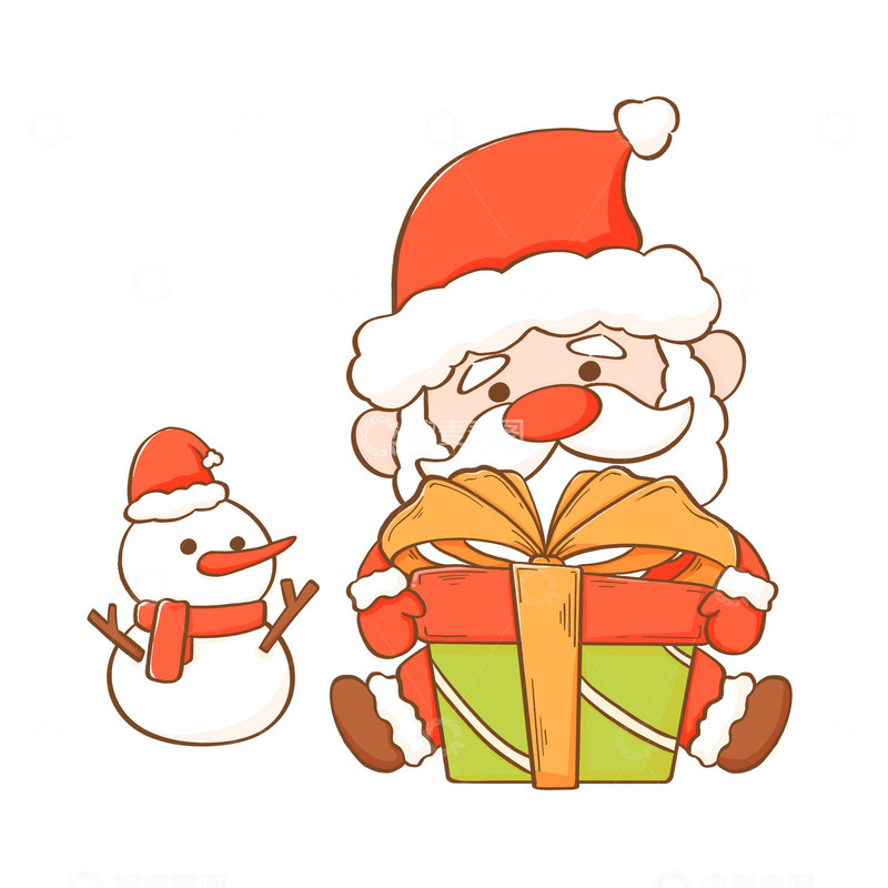源文件下载【趣麦麦图】圣诞老人礼物盒雪人
