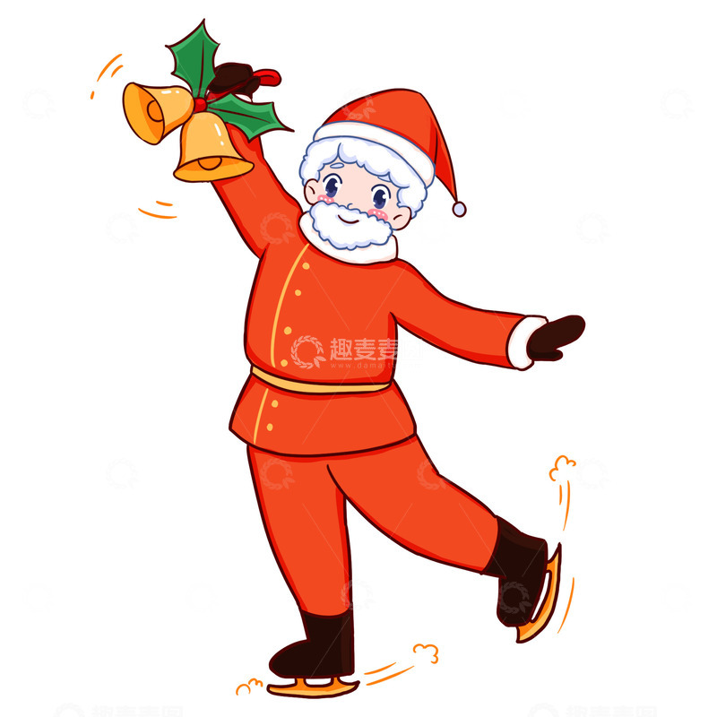 源文件下载【趣麦麦图】圣诞老人摇铃当滑雪