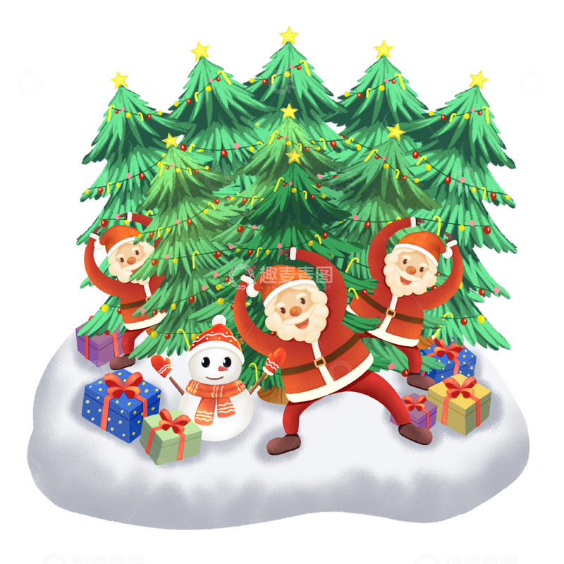 源文件下载【趣麦麦图】手绘圣诞节圣诞老人一家子