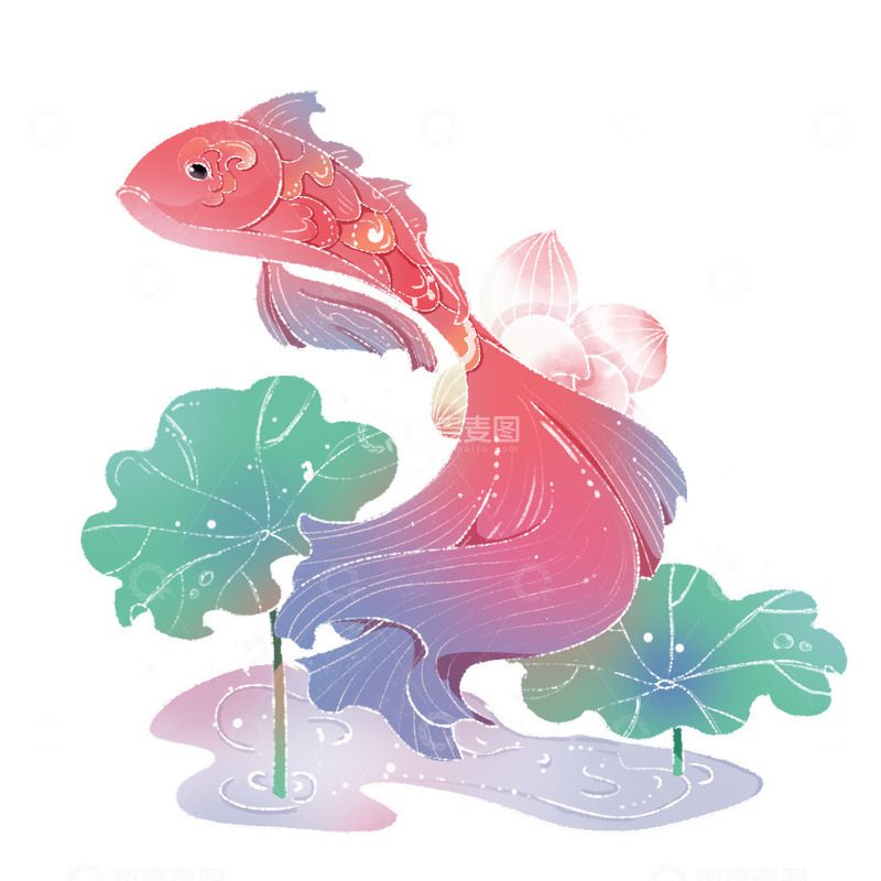源文件下载【趣麦麦图】新国风锦鲤鲤鱼