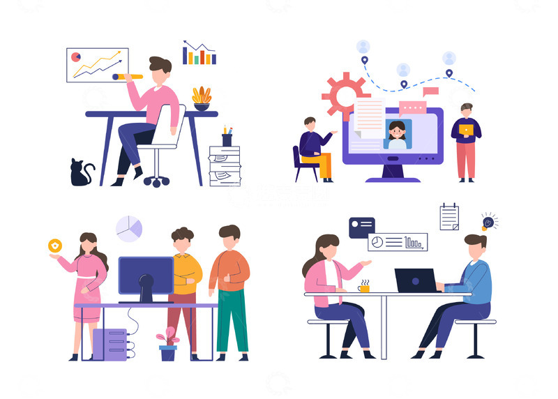 源文件下载【趣麦麦图】扁平商务团队协作办公