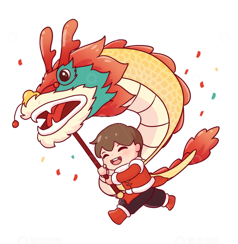 源文件下载【趣麦麦图】-舞龙卡通插画元素