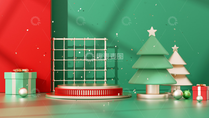 源文件下载【趣麦麦图】C4D立体展台圣诞节电商海报背景