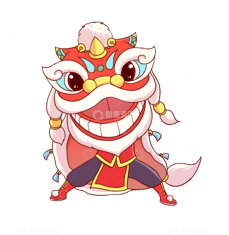源文件下载【趣麦麦图】-卡通舞狮站立素材
