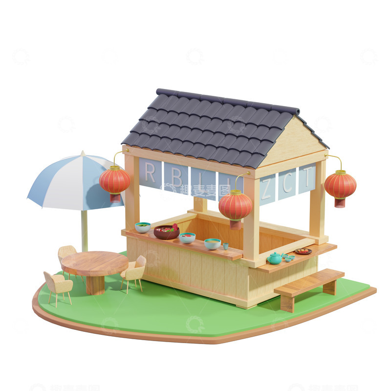 源文件下载【趣麦麦图】立体卡通餐饮小屋料理店3D模型