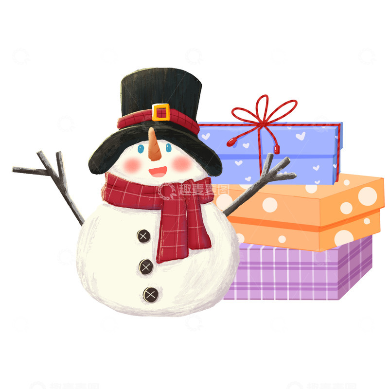 源文件下载【趣麦麦图】圣诞节雪人礼物雪地冬日卡通下雪节日小场景