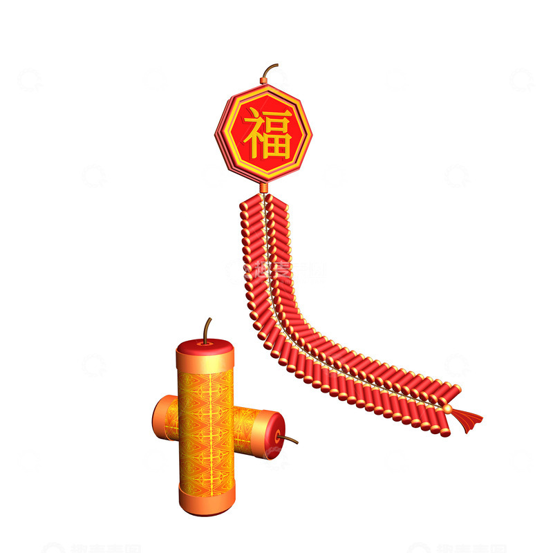 2024元旦节日春节鞭炮福元素