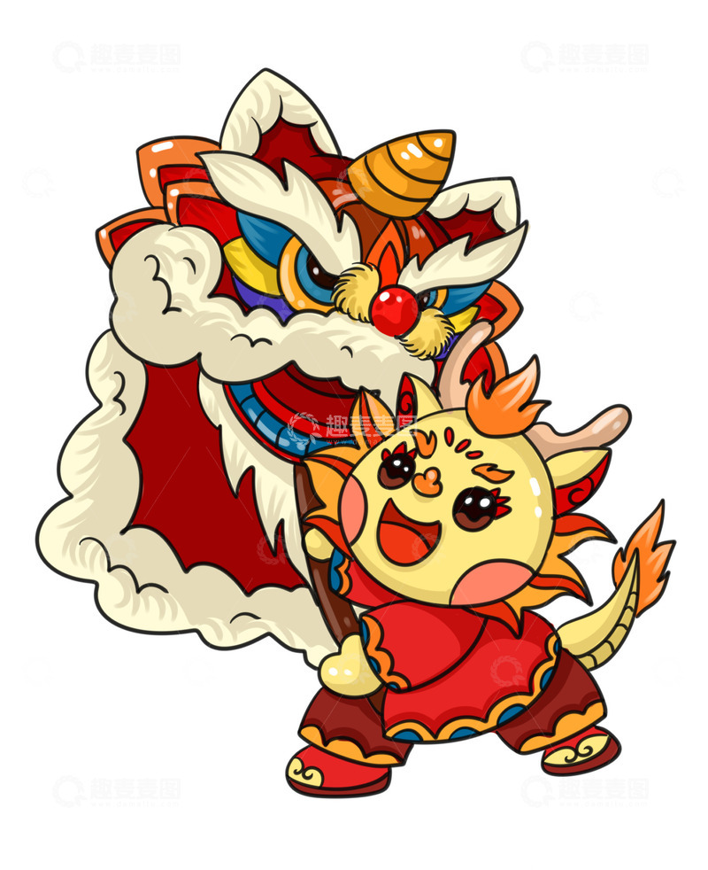 源文件下载【趣麦麦图】-龙年小龙舞狮子