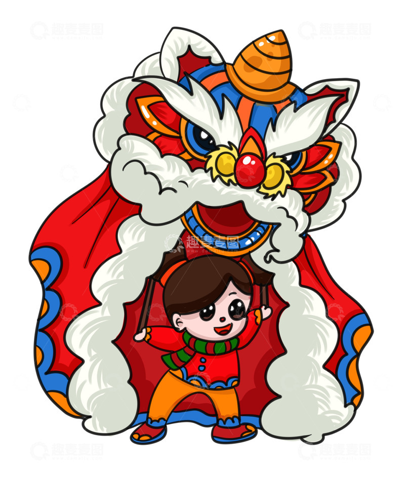 源文件下载【趣麦麦图】-小女孩舞狮子过大年