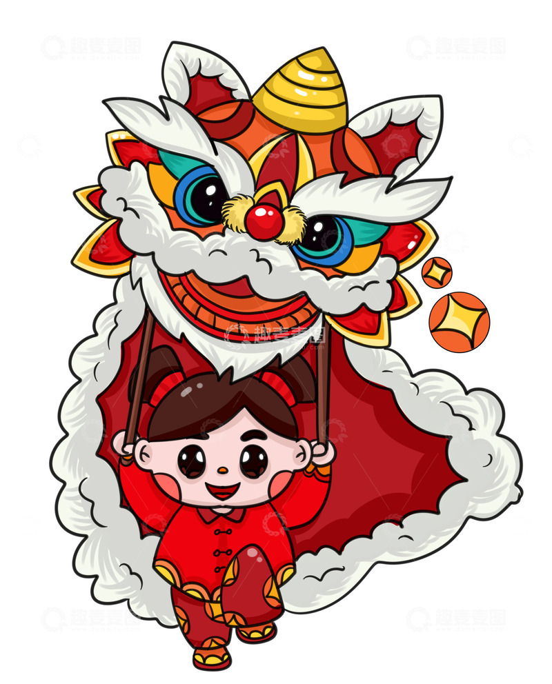 源文件下载【趣麦麦图】-可爱小女孩舞狮子