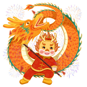 2024龙年春节新年元旦舞龙烟花卡通形象