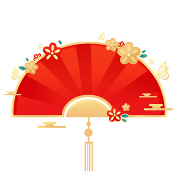 红色喜庆新年国风扇子边框春节元