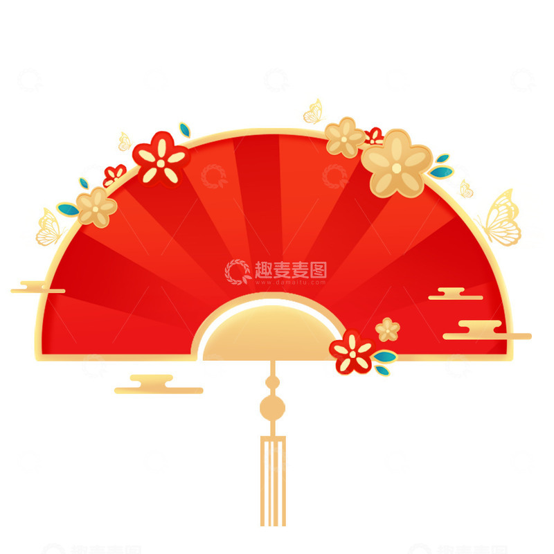 红色喜庆新年国风扇子边框春节元