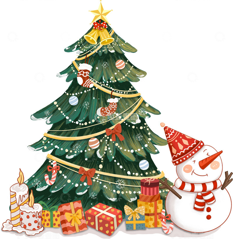 源文件下载【趣麦麦图】圣诞节圣诞树礼物雪人