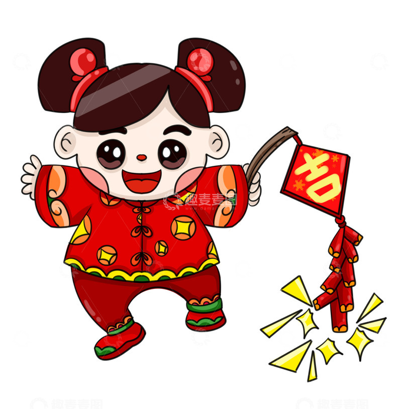 源文件下载【趣麦麦图】喜气洋洋卡通吉祥放鞭炮
