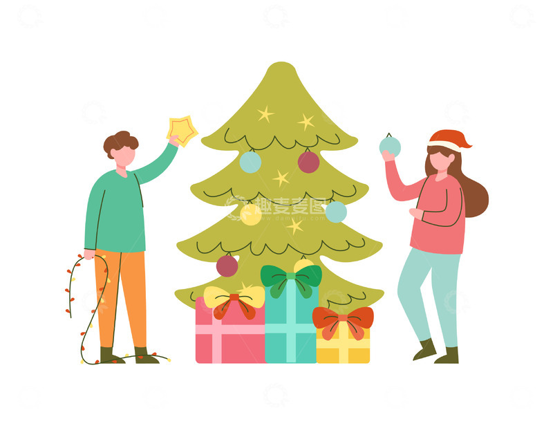 源文件下载【趣麦麦图】扁平简约圣诞节人物