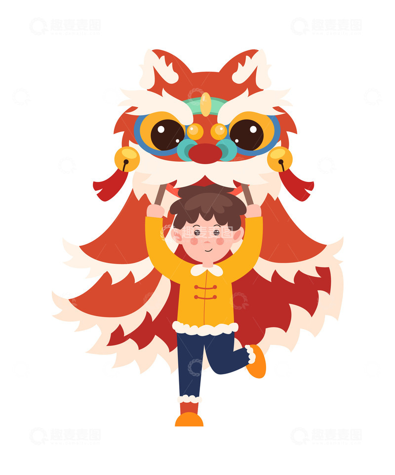 源文件下载【趣麦麦图】-卡通简约可爱的舞狮人