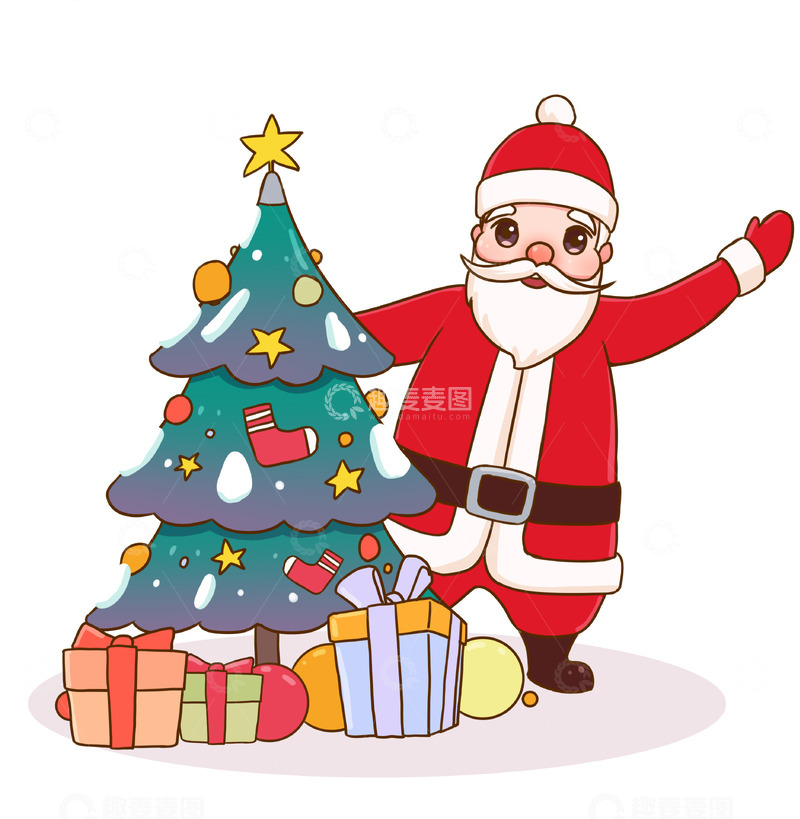 源文件下载【趣麦麦图】圣诞树和圣诞老人招手