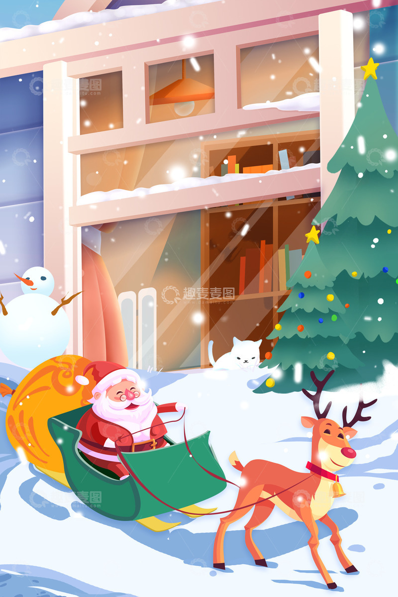 源文件下载【趣麦麦图】圣诞卡通背景海报