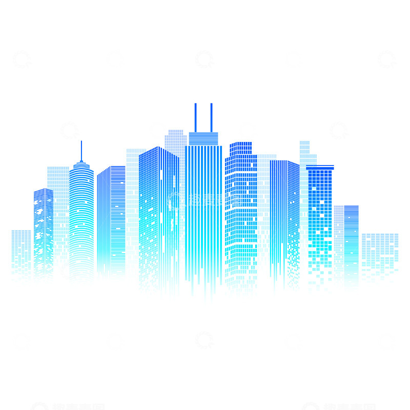 源文件下载【趣麦麦图】蓝色科技城市建筑装饰插画矢量元素