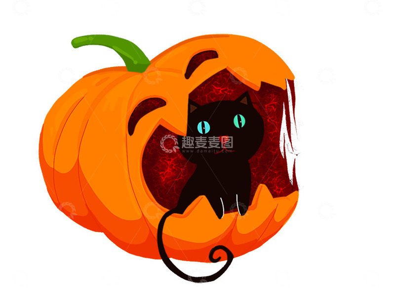源文件下载【趣麦麦图】万圣节，南瓜，猫，卡通，手绘，插画