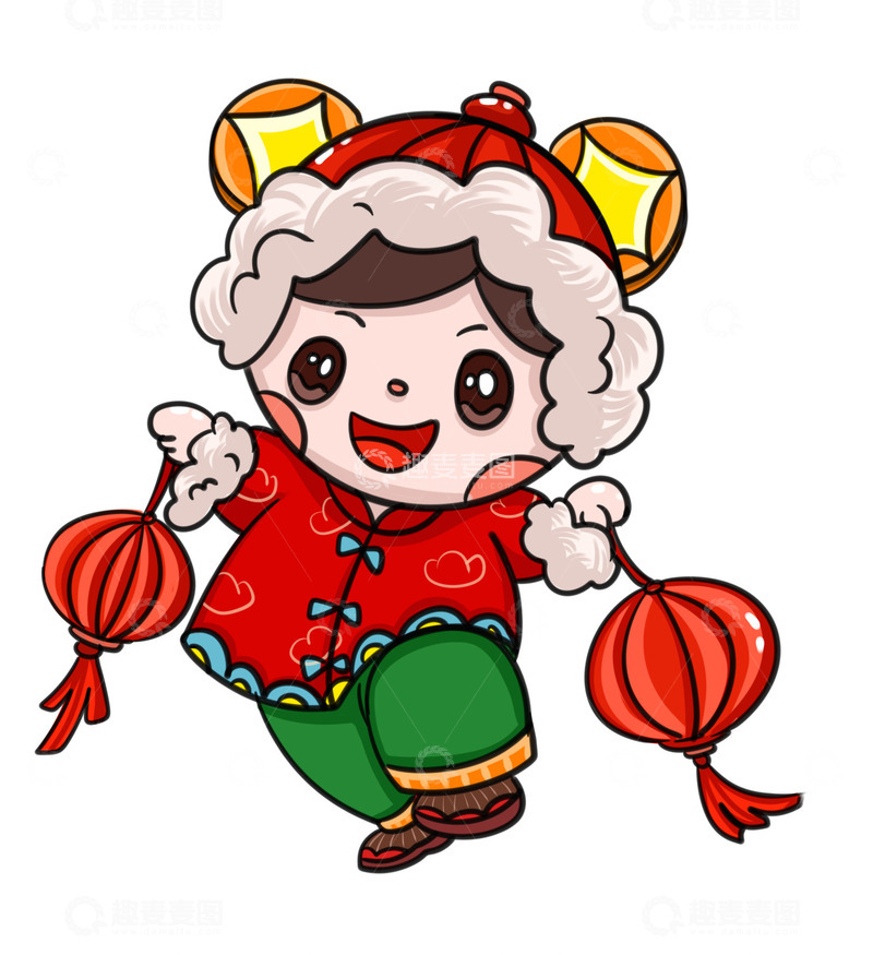 源文件下载【趣麦麦图】龙年新年小女孩拿灯笼
