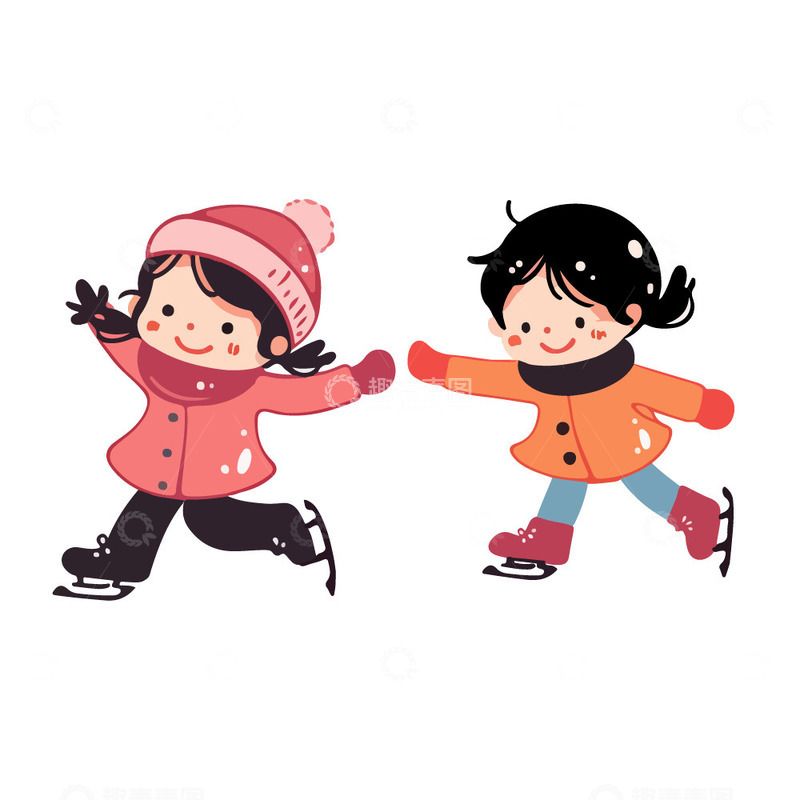 源文件下载【趣麦麦图】冬季两个小孩在滑冰