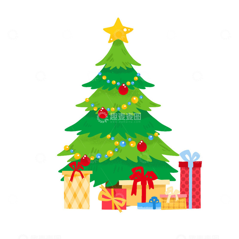 源文件下载【趣麦麦图】圣诞树圣诞节节日冬天装饰卡通手绘礼物礼盒