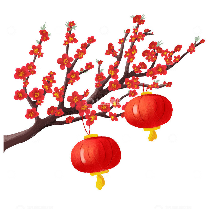源文件下载【趣麦麦图】春节元宵节红色梅花灯笼元素
