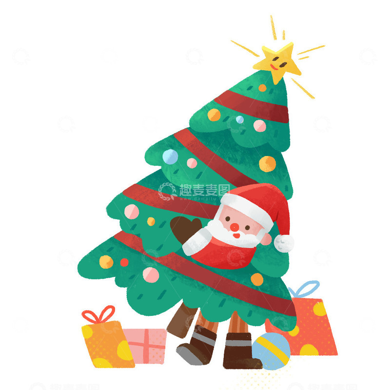源文件下载【趣麦麦图】圣诞节圣诞树圣诞老人礼物盒